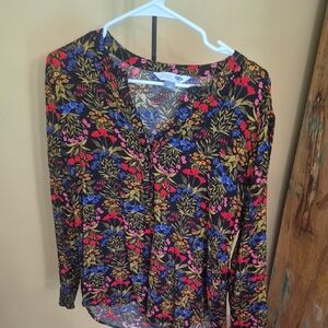 Old Navy Red and Blue Mandarin Collar Blouse